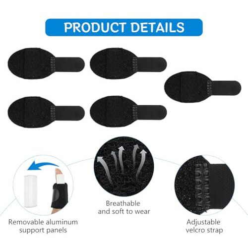 Hannea 5Pcs Trigger Finger Splints, Thumb Finger Brace For Trigger Finger Knuckle Immobilization Pain Relief Finger Support Fits Index Middle Ring Pinky Fingers