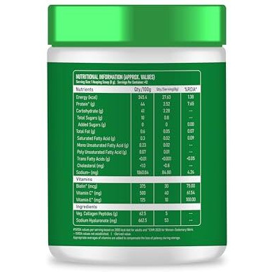 Vitamins & Me Vegetarian Collagen Supplements Powder By For Healthy Skin, Hair & Nails, 100G, Guava Flavour, With Biotin, Vitamin C, Vitamin E & Hyaluronates