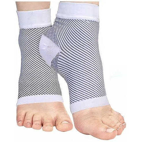 Compression Socks Open Toe | Bamboo Cotton Compression Socks Women | Ecosync | Nano Socks For Men Neuropathy | White | Ankle Support | Plantar Fasciitis | Foot & Ankle Swelling | Heel Pain | Injury Recovery