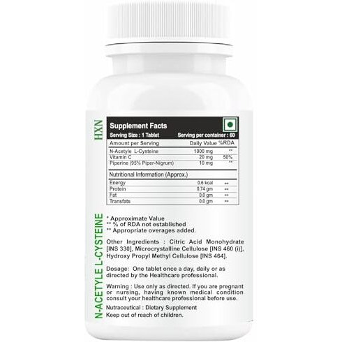 Nac Supplement, N-Acetyl-Cysteine, Glutathione For Lungs-Detox, With Vitamin C Tablet, Support Immunity, Respiratory Health Supplements-60 Tablets (Pack1)