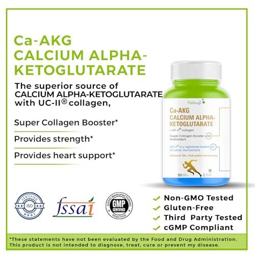 Haleup Calcium Akg Supplement With Uc-Ii Collagen | Calcium Alpha-Ketoglutarate For Cellular Energy, Bone Strength, Muscle Recovery|Healthy Ageing (1 Pack X 30S Count)
