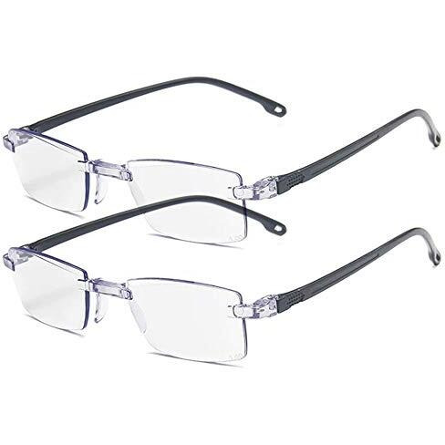 Augen Blue Block Uv Cut Rimless Reading Glasses Black Clear Unisex Free Size Power (+3.00, Pack Of 2)