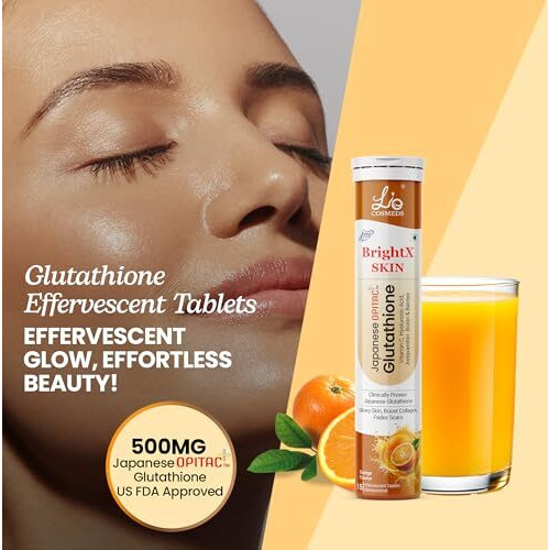 Lio Cosmeds Brightx Japanese Opitac Glutathione - 15 Effervescent Tablets | Clinically Proven Skin Brightening, Glow, Pigmentation, Melanin, Tanning, Uneven Skintone | With Biotin, Astaxanthin, Vitamin C, E & Potent Antioxidant Berries