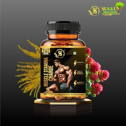 Sukkun Herbs Muscle Stamina Charge Supplement - 3200 Mg - 7-In-1 Formula Blend - Tribulus Terrestris | Ashwagandha | Beetroot | Ginseng For Boost Muscle Strength | Endurance | Testosteron Booster | Recovery | Energy (120 Vegan Capsules) Pack Of 2