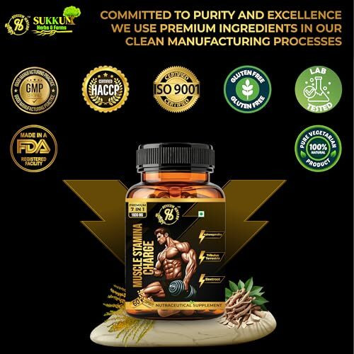 Sukkun Herbs Muscle Stamina Charge Supplement - 3200 Mg - 7-In-1 Formula Blend - Tribulus Terrestris | Ashwagandha | Beetroot | Ginseng For Boost Muscle Strength | Endurance | Testosteron Booster | Recovery | Energy (120 Vegan Capsules) Pack Of 2