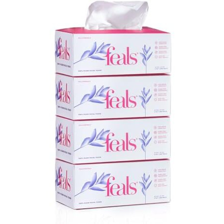 Feals 2 Ply Facial Tissue Paper Box - Pack Of 4 (200 Pulls Each Ultra-Soft & Durable)