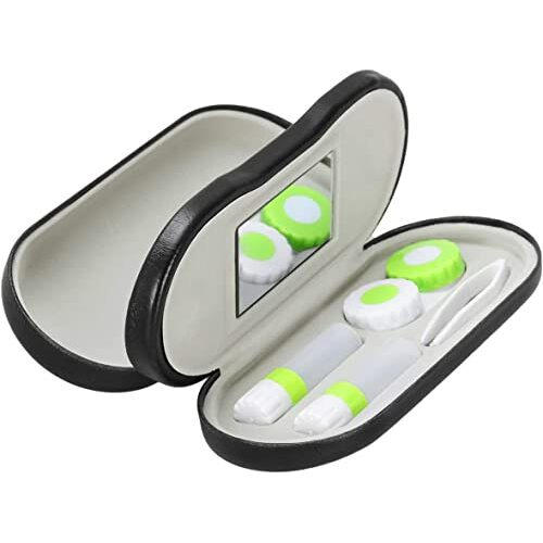 Augen Contact Case With Built-In Mirror, Tweezer And Contact Solution Bottle - 2-In-1 Eyeglass And Lens Case Double Use Portable For Home Travel Kit (Pack Of 2)