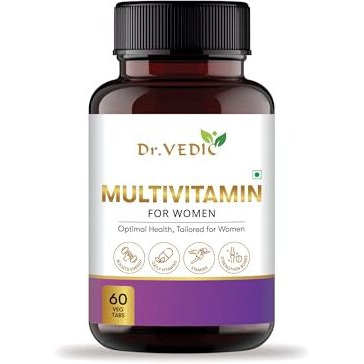 Dr Vedic Women Multivitamin Tablets With Vitamin A, B1, B2, B5, B6, D-Biotin & 24 Nutrients For Health, Energy, Strong Bones & Immunity | (60 Tablets)