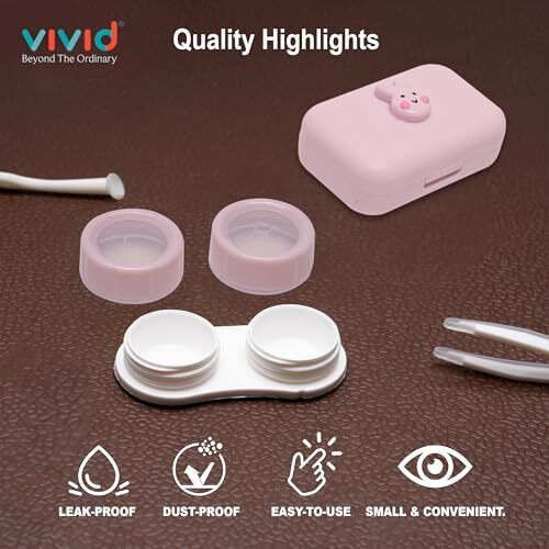 Vivid Portable Mini Contact Lens Case Travel Kit With Mirror, Tweezers & Remover Tool  Cute Design Eye Box Holder For Storage, Daily & Outdoor Use Lc-3059-Light Pink