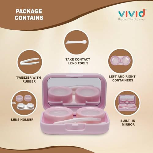 Vivid Portable Mini Contact Lens Case Travel Kit With Mirror, Tweezers & Remover Tool  Cute Design Eye Box Holder For Storage, Daily & Outdoor Use Lc-3059-Light Pink