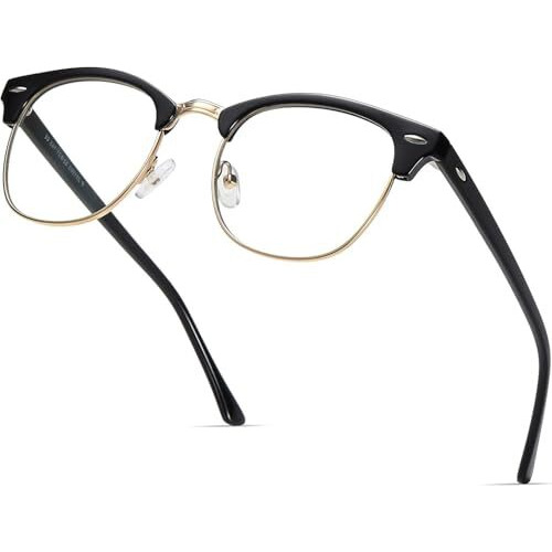 Black Jones Anti-Eyestrain Blue Light Blocking Glasses, Vintage Half Frame, Uv Clear Lens, For Computer Gaming, Women, Men Holi