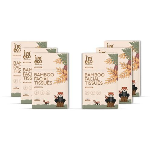 Imeco Bamboo Pocket Tissues | 6 Packs Of 10 Pulls, 2 Ply | Ultra Soft, Highly Absorbent & Hypoallergenic | 100% Natural, Eco-Friendly & Travel-Friendly Facial Hanky Tissues For Daily Use