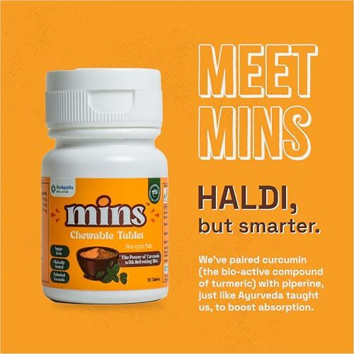 Mins Chewable Tablets Bottle Of 30's Yellow| Curcumin Tablets With Piperine| For Cold, Cough, Sore Throat & Bad Breath| Sugar Free| 30 Chewable Tablets Pack Of 2