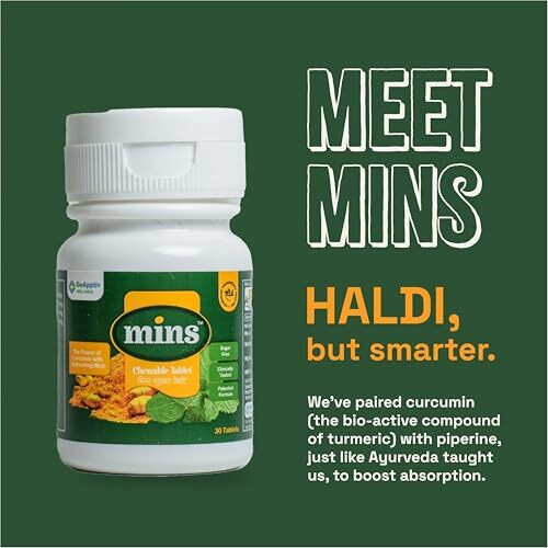 Mins Chewable Tablets Bottle Of 30's Green| Curcumin Tablets With Piperine| For Cold, Cough, Sore Throat & Bad Breath| Sugar Free| 30 Chewable Tablets Pack Of 2