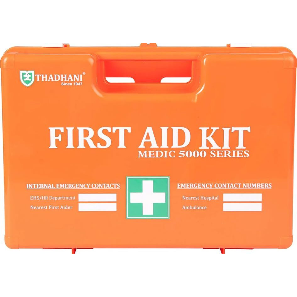 Thadhani Medic 5000 Series First Aid Box Kit - Ansi Type Iii Compliant For 50 People, High Visibility, Portable & Mountable, Water Resistant With Wall Bracket | Ideal For Home, Office & Industrial Use