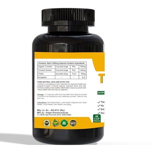 Organic Turmeric Curcumin Capsules 1000Mg 60 Capsule For Joint & Immune Support
