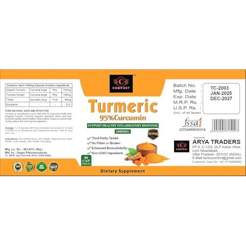 Organic Turmeric Curcumin Capsules 1000Mg 60 Capsule For Joint & Immune Support