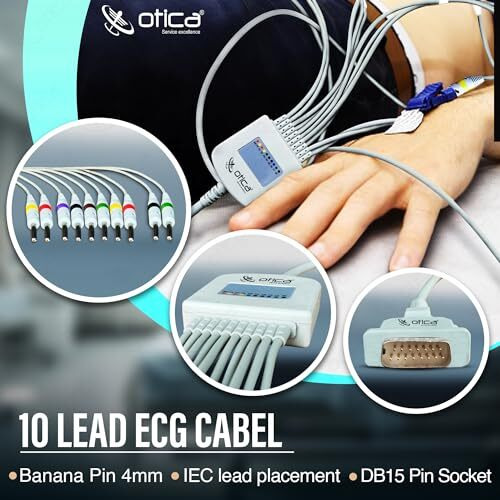 Otica Ecg Cable 10 Lead 4Mm Banana Type Pin Compatible With All Brands Ecg Machine (Non Screw Type, Only Ecg Cable)