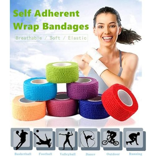 Musclefix Breathable Self Adhesive Wrap, Athletic, Non Woven Cohesive Bandage  For Sports, First Aid Medical, Wrist, Swelling (2.5 Cm, 4.5 Mtr) Pack Of 4 (Black)
