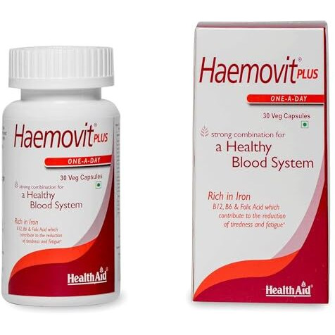 Healthaid Haemovit Iron & Folic Acid Supplement For Women & Men With Vitamin B12 |Supports Blood Health & Reduced Fatigue  120 Vegetarian Capsules