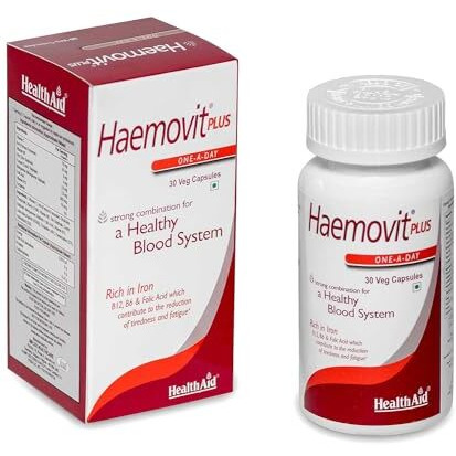 Healthaid Haemovit Iron & Folic Acid Supplement For Women & Men With Vitamin B12 |Supports Blood Health & Reduced Fatigue  120 Vegetarian Capsules