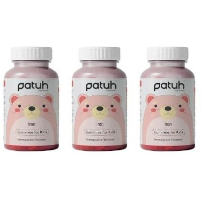 Patuh Healthcare Iron Gummies For Kids (4 Years & Above) Natural Pomegranate Flavor 100% Vegetarian Formula, Kids Gummies To Prevent Fatigue And Boost Energy Supports Immune System (Pack Of 3)
