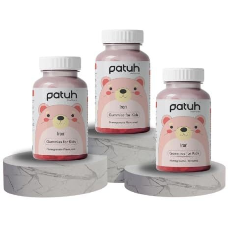 Patuh Healthcare Iron Gummies For Kids (4 Years & Above) Natural Pomegranate Flavor 100% Vegetarian Formula, Kids Gummies To Prevent Fatigue And Boost Energy Supports Immune System (Pack Of 3)