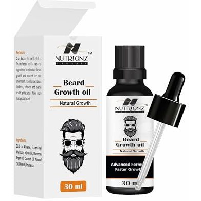 Nutrionz Organic Beard Growth Oil | Faster Beard Growth | Fuller & Thicker Beard For Men | Non Sticky, Strengthens Uneven Patchy Beard & Moustache | Fast Absorption | 30 Ml