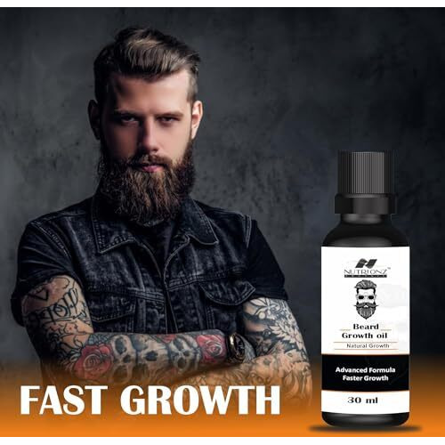 Nutrionz Organic Beard Growth Oil | Faster Beard Growth | Fuller & Thicker Beard For Men | Non Sticky, Strengthens Uneven Patchy Beard & Moustache | Fast Absorption | 30 Ml