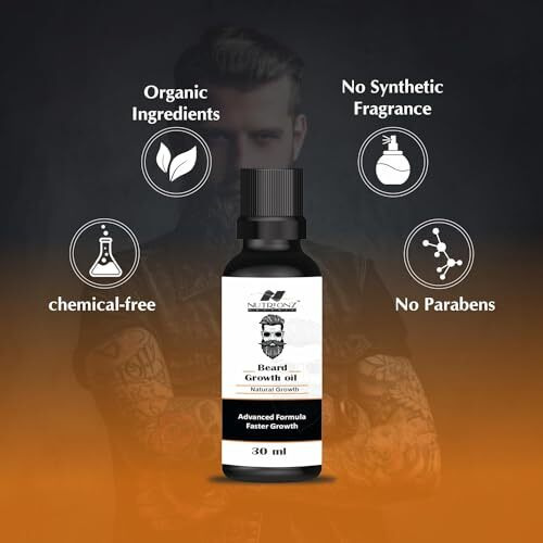 Nutrionz Organic Beard Growth Oil | Faster Beard Growth | Fuller & Thicker Beard For Men | Non Sticky, Strengthens Uneven Patchy Beard & Moustache | Fast Absorption | 30 Ml