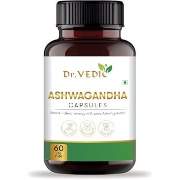 Dr Vedic Ashwagandha Capsules - 100% Pure Ashwagandha Extract For Stress Relief, Energy Boost, Improved Sleep & Immune Support (60 Capsules)