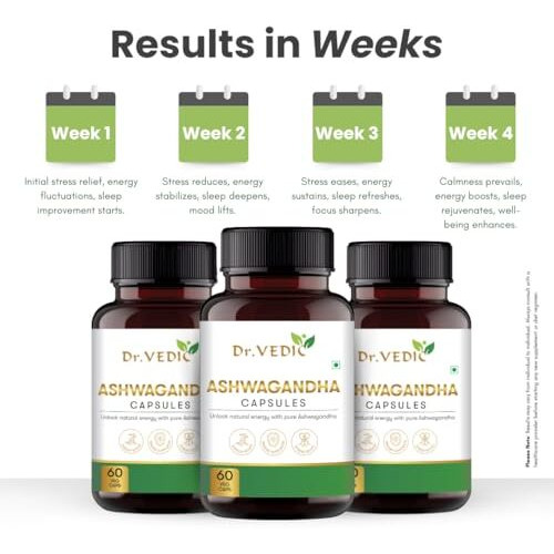 Dr Vedic Ashwagandha Capsules - 100% Pure Ashwagandha Extract For Stress Relief, Energy Boost, Improved Sleep & Immune Support (60 Capsules)