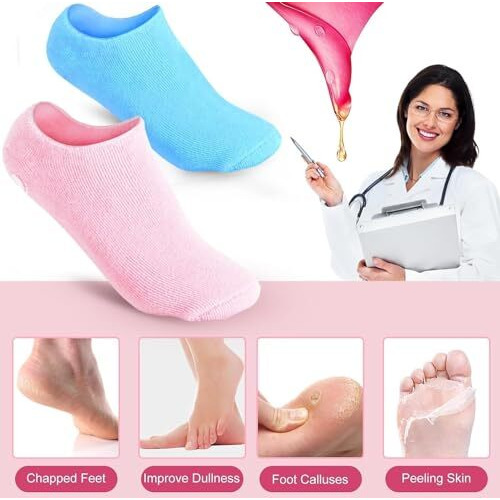 Silicone Spa Gel Moisturizing Socks For Women And Men For Dry Crack Feet Heel Repair Gel Socks Natural Oil And Vitamin E (Multicolor) (1 Pair)