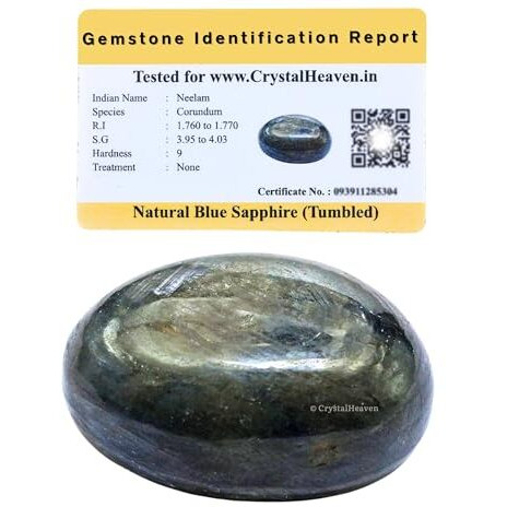 Certified Blue Sapphire Crystal Healing Tumbled Stone, Natural Polished Crystals For Diy Crafts, Manifestation, Meditation, Pooja Feng Shui And Reiki Healing (30 Grams)