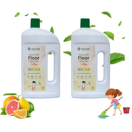 Ecoroot Natural Floor Cleaner Liquid 1L, Citrus Disinfectant For Wood, Tile & Laminate, Kills Germs, Biodegradable & Non-Toxic Surface Cleaner, Safe For Kids & Pets | Pack Of 2
