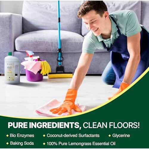 Ecoroot Natural Floor Cleaner Liquid 1L, Citrus Disinfectant For Wood, Tile & Laminate, Kills Germs, Biodegradable & Non-Toxic Surface Cleaner, Safe For Kids & Pets | Pack Of 2