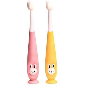 Kids Bunny Toothbrush With Soft Silicone Head, Blue And White, Stand-Up Base, Tooth Brush For Kids, Soft Bristle, With A Box Case (Yellow,Pink, Standard)