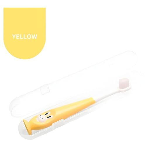 Kids Bunny Toothbrush With Soft Silicone Head, Blue And White, Stand-Up Base, Tooth Brush For Kids, Soft Bristle, With A Box Case (Yellow,Pink, Standard)