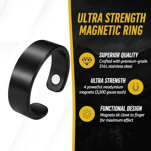 Ankev 2 Magnets Blood Sugar Control Ring 3 Pcs, Adjustable Magnetic Therapy Ring For Blood Sugar Management, Lymphatic Drainage, Pain Relief, Black Colour