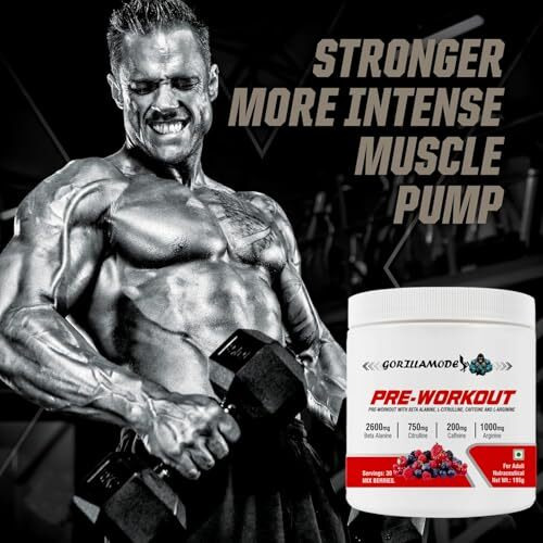 Gorilla Mode Pre Workout Powder With Creatine For Performance, Beta Alanine For Muscle, L-Citrulline For Pump & Tri-Source Caffeine For Sustained Energy | Sports Nutrition Pre-Workout Powders | Men & Womens Drink, Energy Powder For Working Out, Massive Pumps, Laser Focus [30 Servings, Mix Berries]