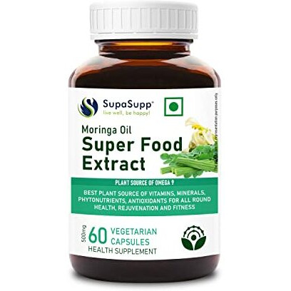 Supasupp Moringa Oil Super Food Extract | Best Plant Source Of Vitamins & Minerals For All Round Health, Rejuvenation And Fitness | Health Supplement | 60 Veg Cap, 500Mg