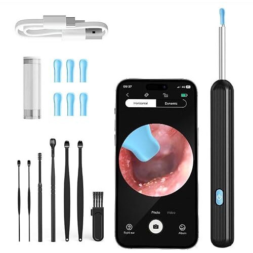 Extralux Earocam Earwax Removal Tool Kit With Hd Camera Wifi Connection & 6 Led Lights Endoscope Tool Ear Cleaner For Ios & Android + 5 Silicone Tips Free- Black