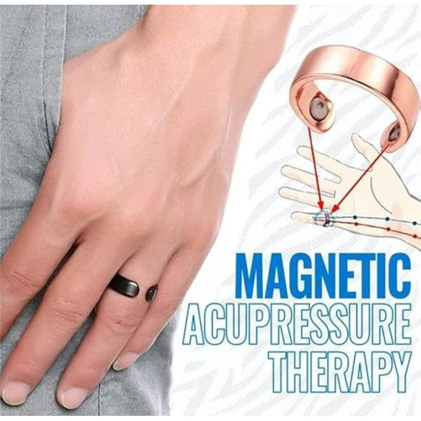 Ankev 2 Magnets Blood Sugar Control Ring 6 Pcs, Adjustable Magnetic Therapy Ring For Blood Sugar Management, Lymphatic Drainage, Pain Relief, Black Colour