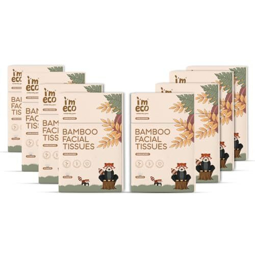 Imeco Bamboo Pocket Tissues | 8 Packs Of 10 Pulls, 2 Ply | Ultra Soft, Highly Absorbent & Hypoallergenic | 100% Natural, Eco-Friendly & Travel-Friendly Facial Hanky Tissues For Daily Use