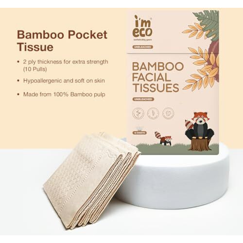 Imeco Bamboo Pocket Tissues | 8 Packs Of 10 Pulls, 2 Ply | Ultra Soft, Highly Absorbent & Hypoallergenic | 100% Natural, Eco-Friendly & Travel-Friendly Facial Hanky Tissues For Daily Use