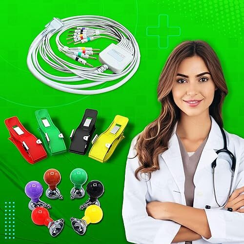 Otica Ecg Cable 10 Lead 4Mm Banana Type Pin Compatible With All Brands Ecg Machine (Screw Type, Cable+Colourful Bulb+ Limb Electrode)