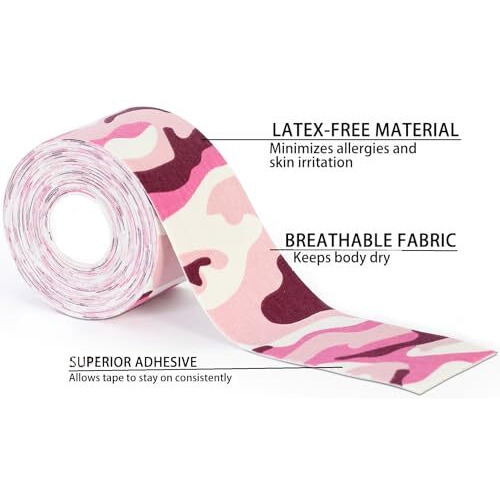 A-Tape Made In Korea Kinesiology Tape For Physiotherapy Kinesio Tape For Sports Injury Pain Relief Athletic Therapeutic Muscle Tape (5 Cm * 5.0 M) (Pink Camo)