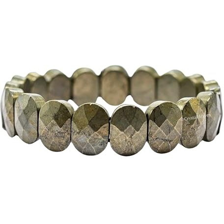 Certified Pyrite Bracelet For Women Men With Healing Crystal And Reiki Stone - Beautiful Gemstone Faceted Beaded Bracelet For Balance, Harmony & Positive Energy (Oval Stone)