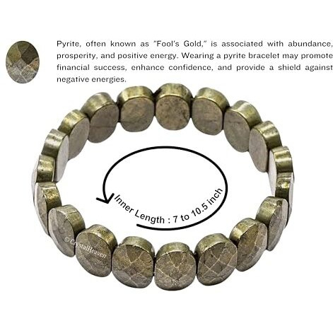 Certified Pyrite Bracelet For Women Men With Healing Crystal And Reiki Stone - Beautiful Gemstone Faceted Beaded Bracelet For Balance, Harmony & Positive Energy (Oval Stone)
