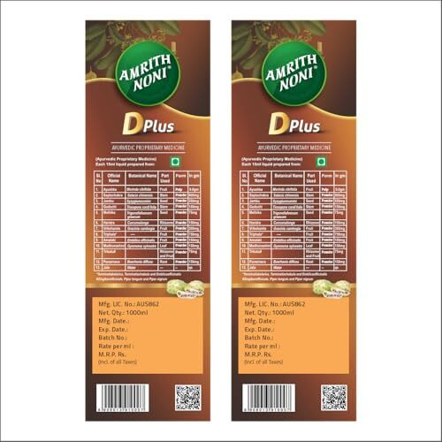 Amrith Noni D Plus 1000Ml | Ayurvedic Human Clinical Trail Tested Formula| Helps To Manage Blood Sugar Levels In Diabetes | Noni, Jamun, Amla, Madhunashini, Amruthballi, Methi, Saptachakra More -Pack Of 2